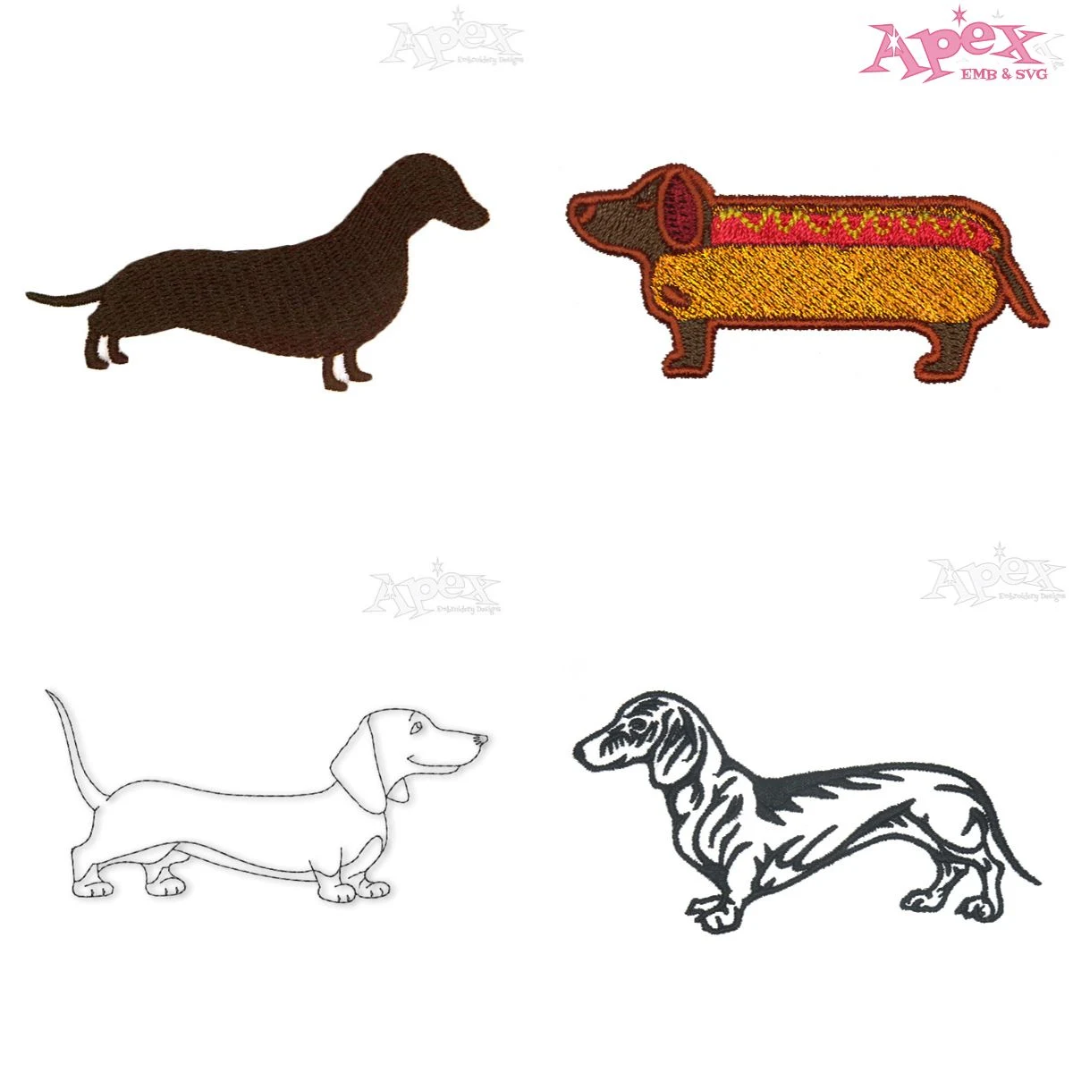 Dachshund Dog Embroidery Designs Bundle thumbnail