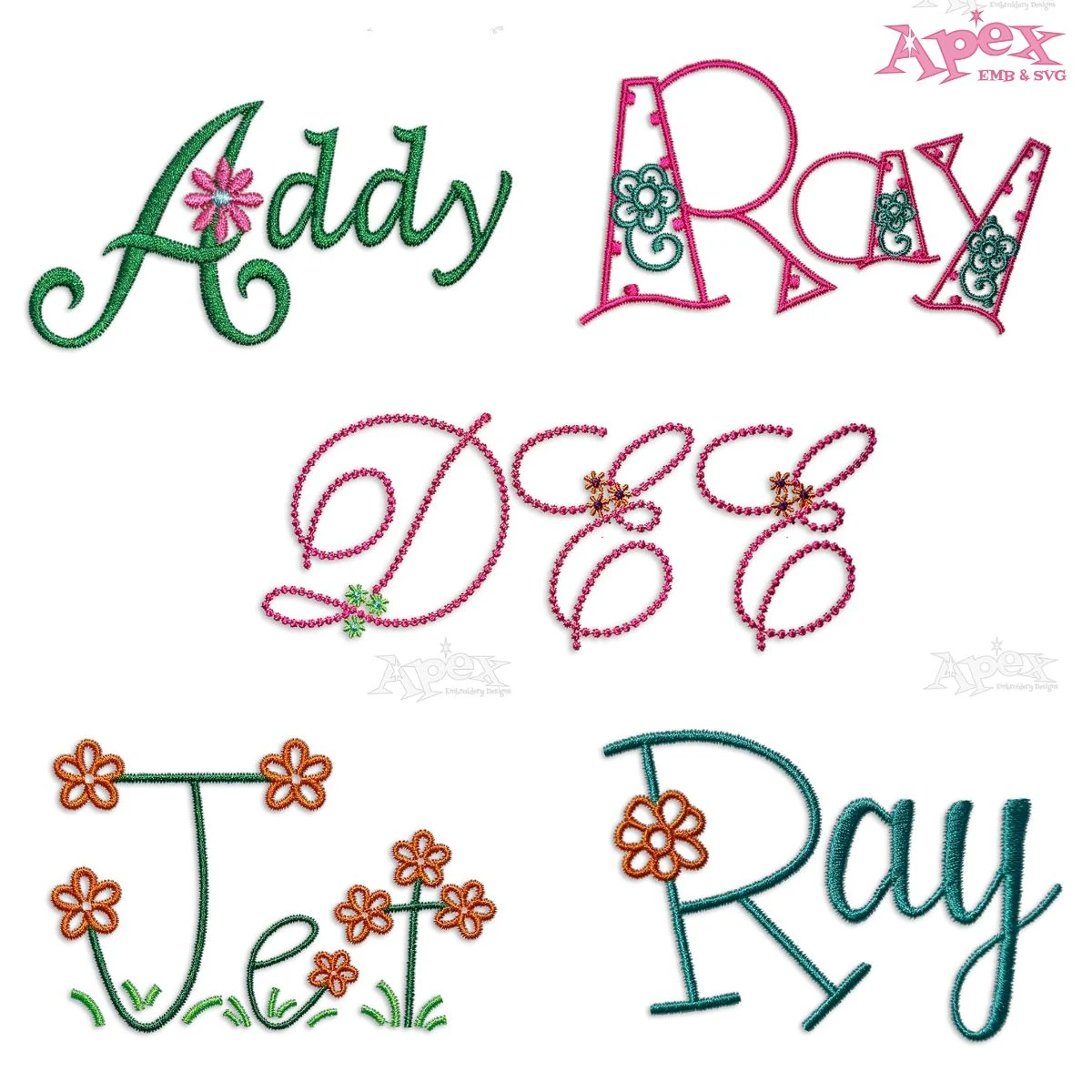 Daisy Flower Embroidery Fonts Bundle thumbnail
