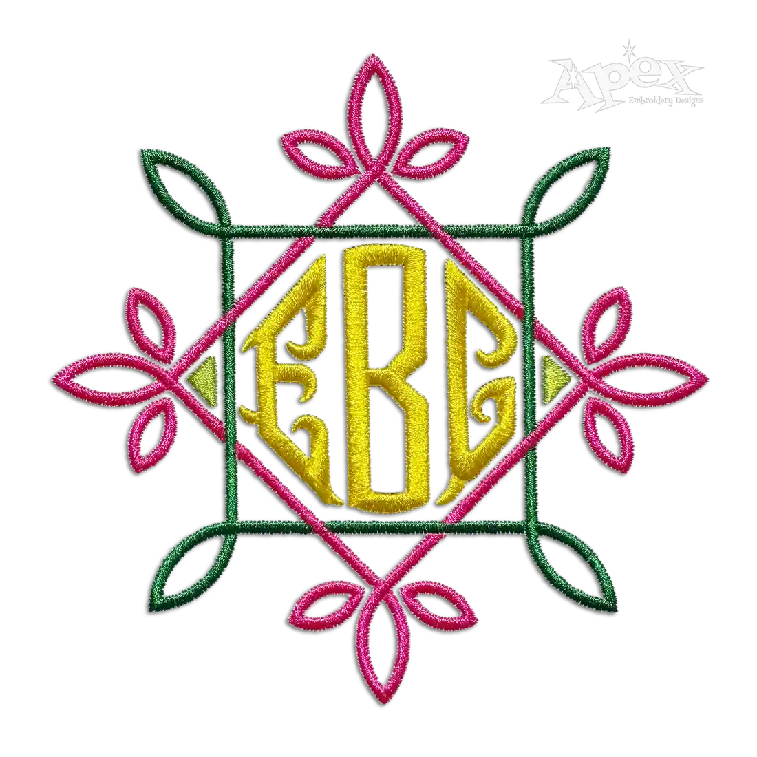Diamond Triangle Monogram Fishtail Machine Embroidery Font Frame