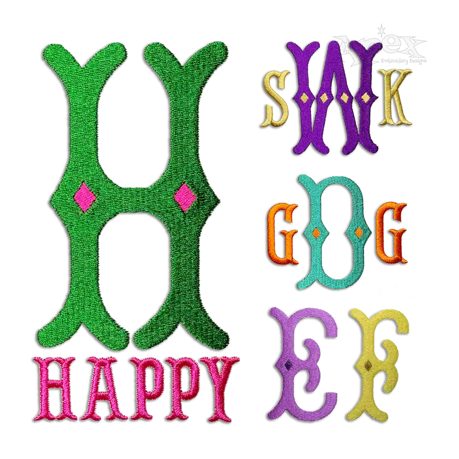 Diamond Fishtail Monogram Machine Embroidery Font - Apex All
