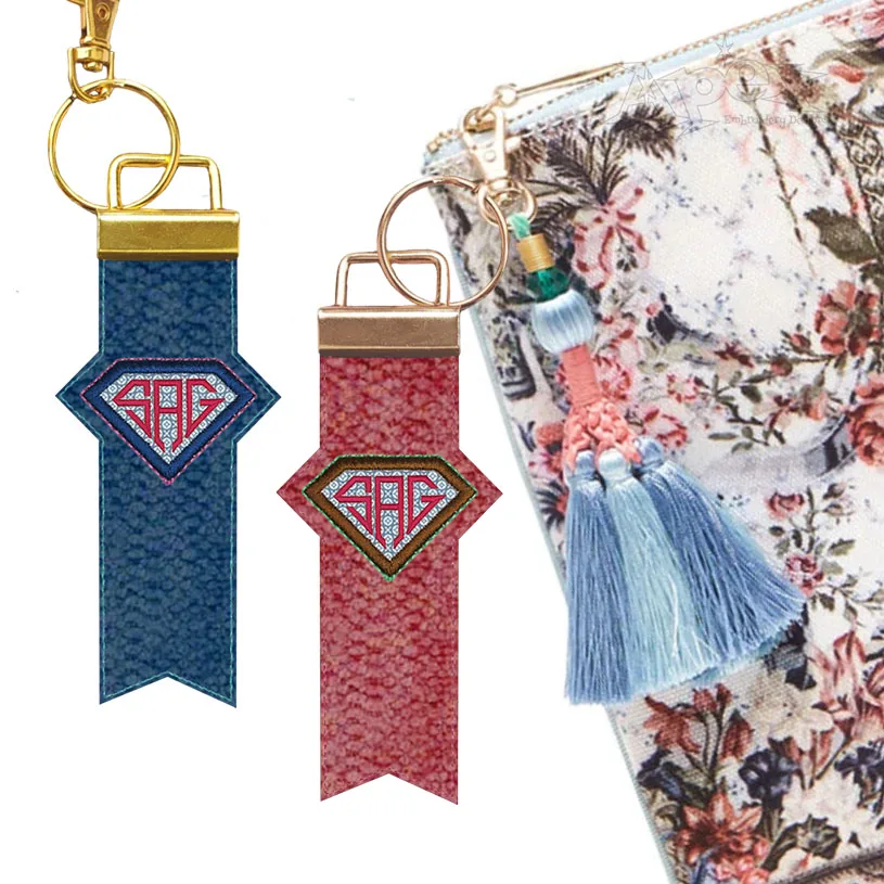 Diamond Frame Ribbon Tag Key Fob In the Hoop ITH Embroidery Design