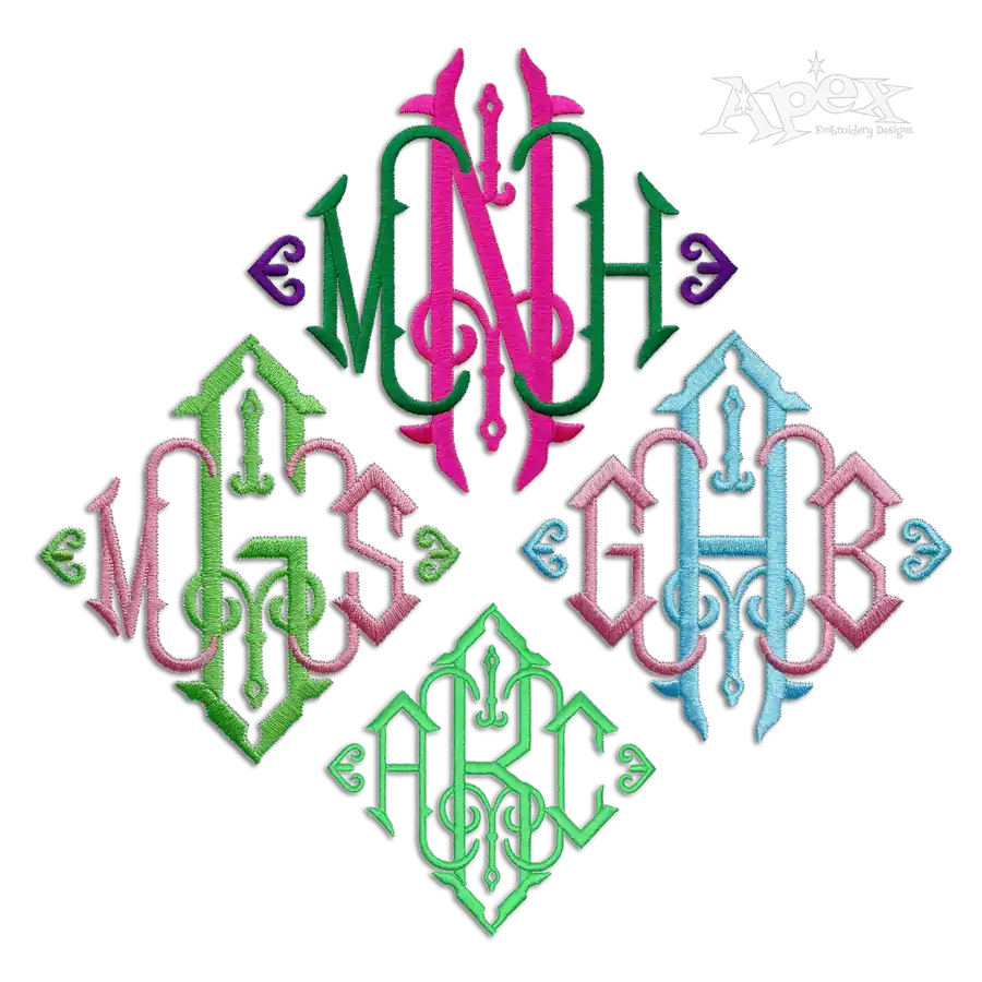 Square Diamond King Monogram Machine Embroidery Font all