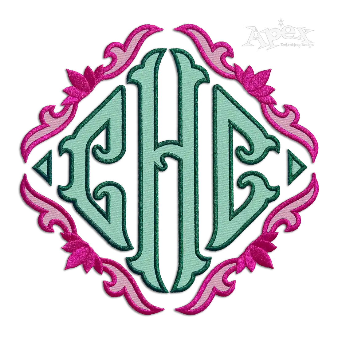 Diamond Triangle Monogram Fishtail Machine Embroidery Font Applique Frame