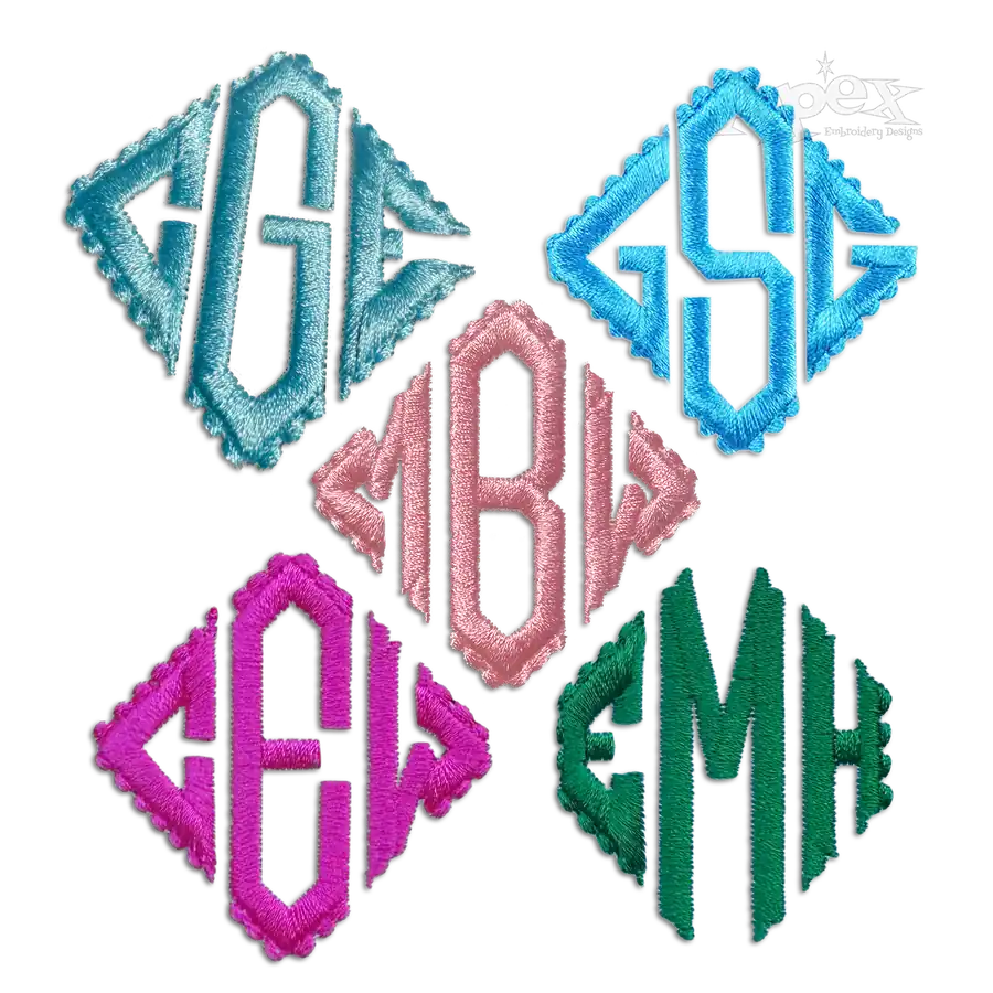 Diamond Triangle Scalloped Embroidery Font all