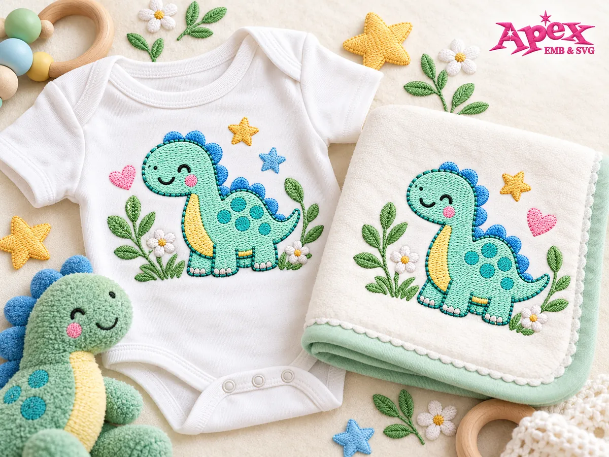 Dinosaur Baby Embroidery Designs for Baby Clothes and Blankets