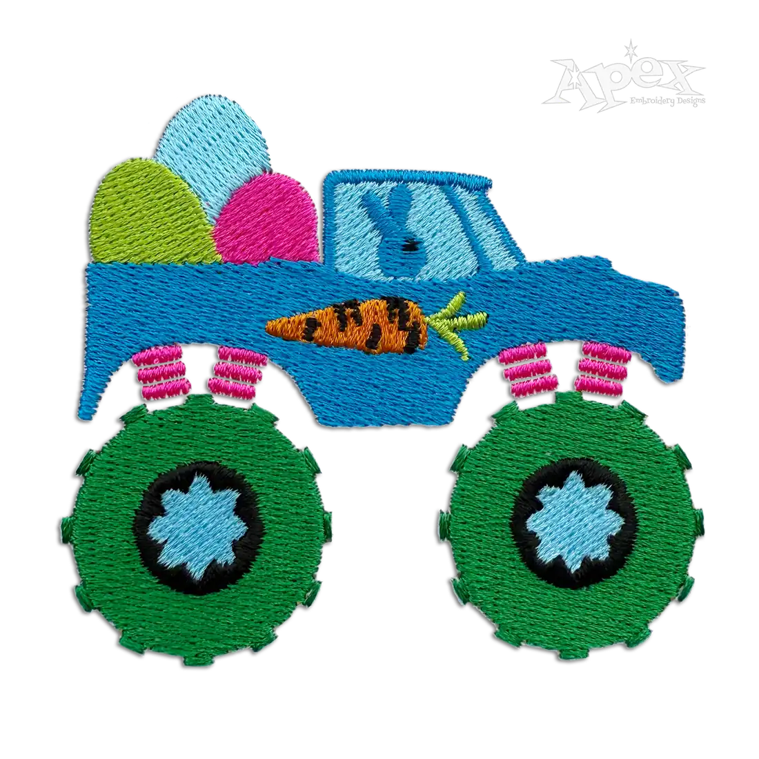 Monster Truck Hauling Easter Eggs Machine Embroidery Design Digitized