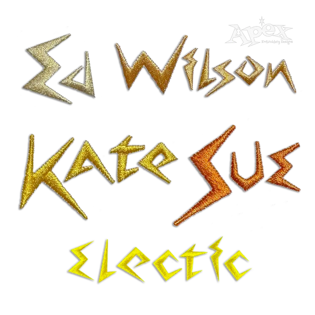 Electric Bolt Of Lightning Machine Embroidery Font by Apex Digitized All