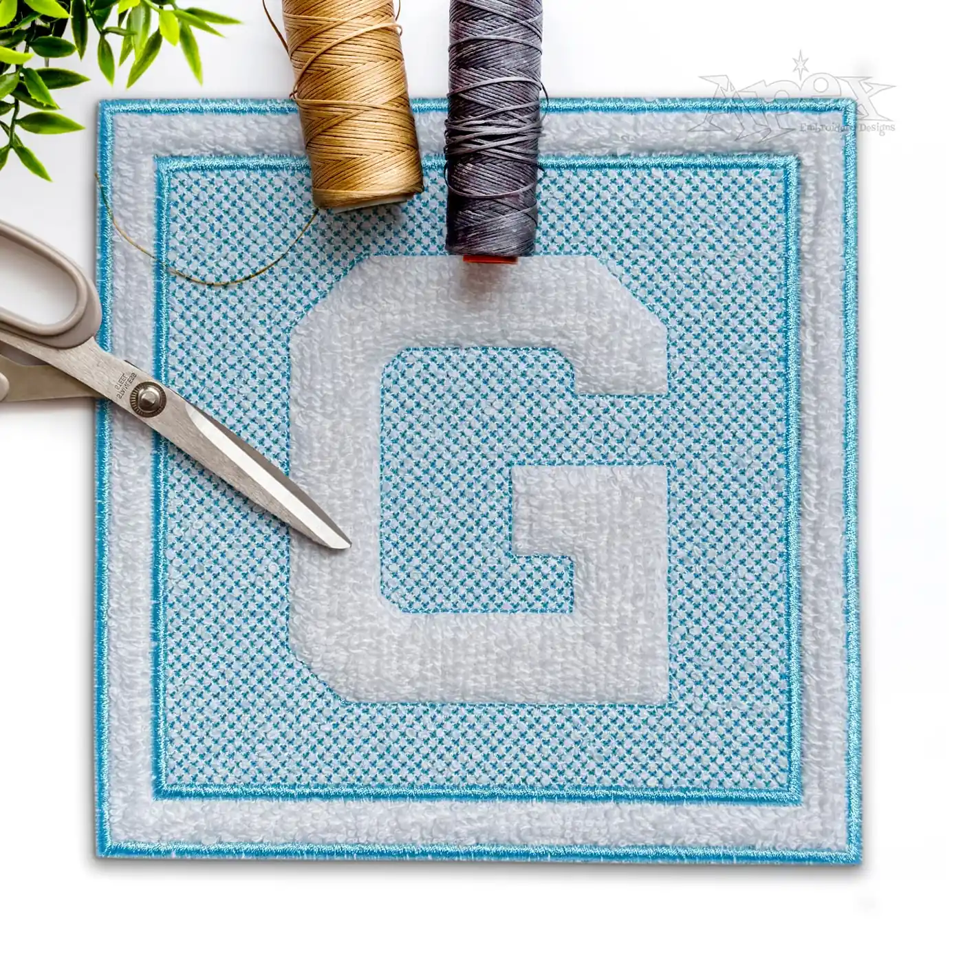 Embossed Frame Machine Embroidery Monogram Font - Apex G
