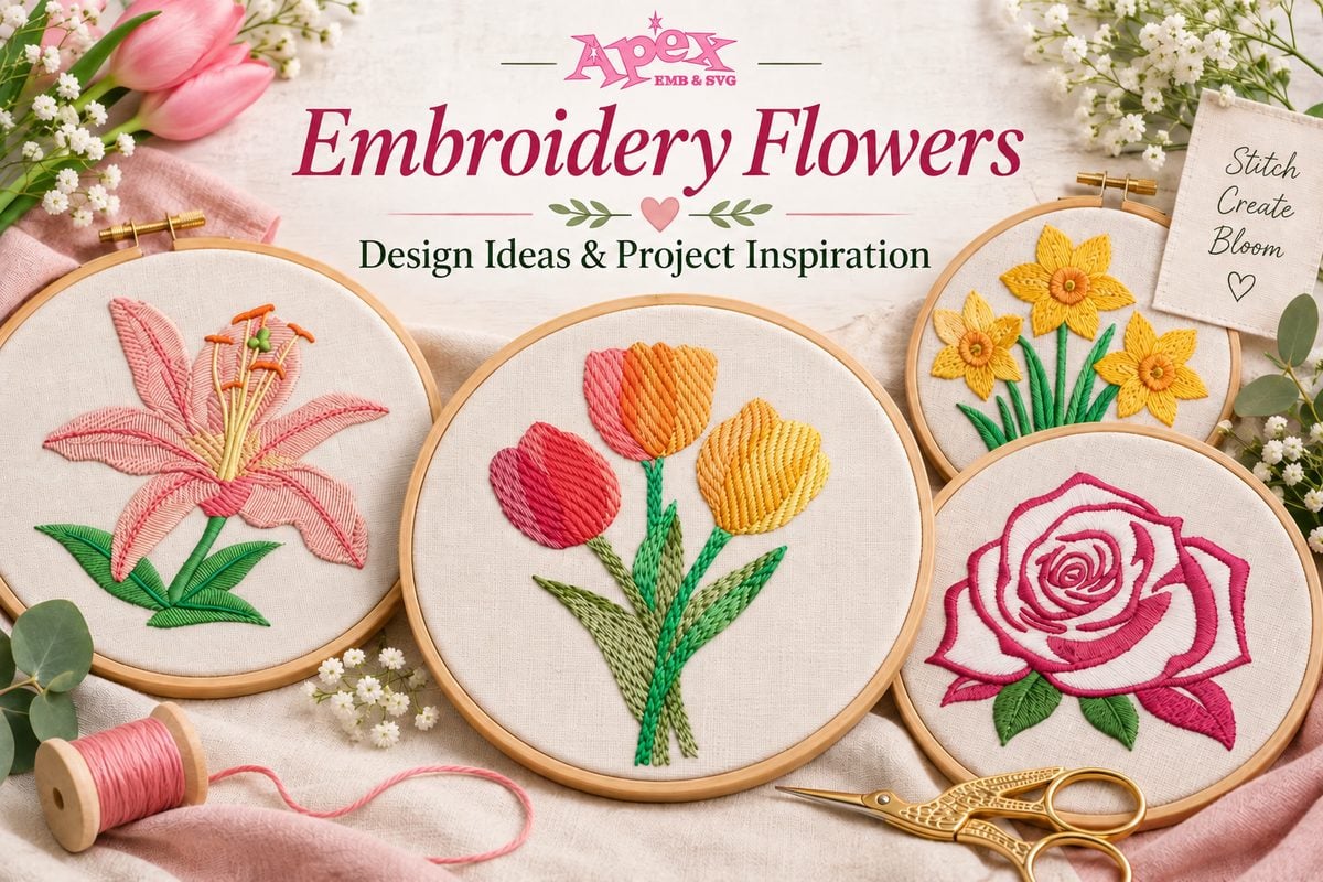 Embroidery flowers with lily, tulips, daffodils and rose designs by Apex