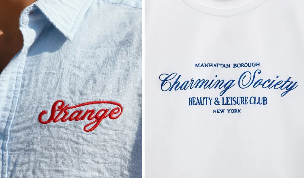 Embroidery results vary by font, digitizing, stitches, fabric, and production method