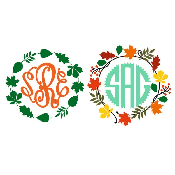 Fall Leaves Wreath Monogram Frames SVG Cuttable Design