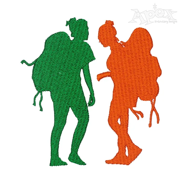 Female Backpackers Embroidery Design