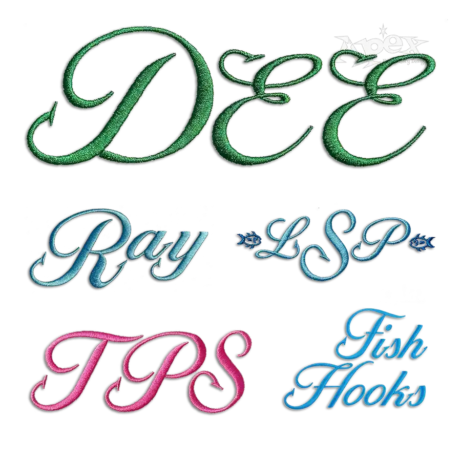 Fish Fishing Hooks Script Machine Embroidery Font - Apex