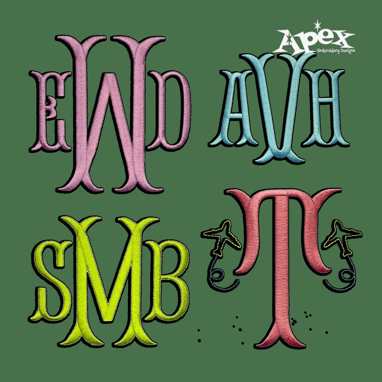 Fishtail Machine Embroidery Font Letters by Apex digitizing