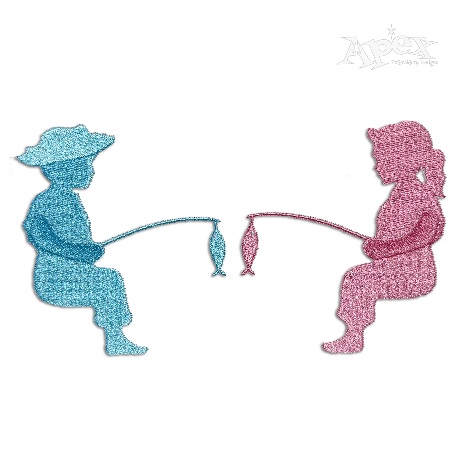 Fishing Kids Silhouette Machine Embroidery Designs by Apex Digitizing