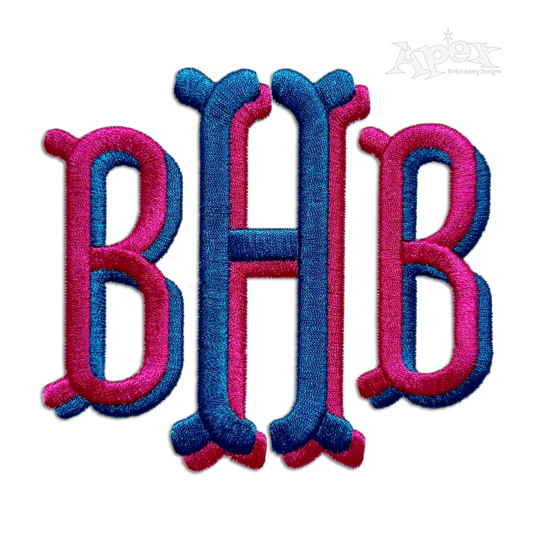 Fishtail Rounded Stacked Embroidery Font 2-Color Shadow BHB