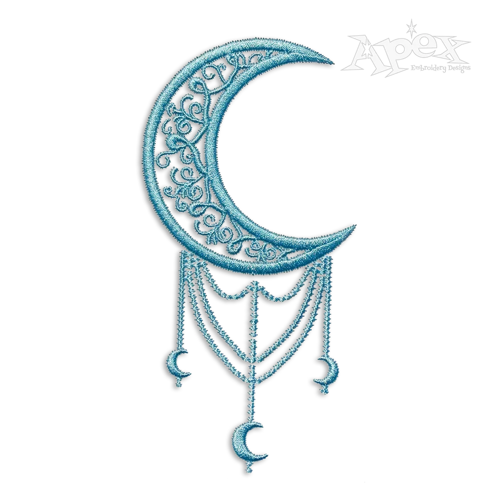 Floral Crescent Moon Embroidery Designs