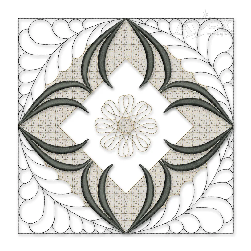 Floral Quadruple Pattern Quilt Block Embroidery Design