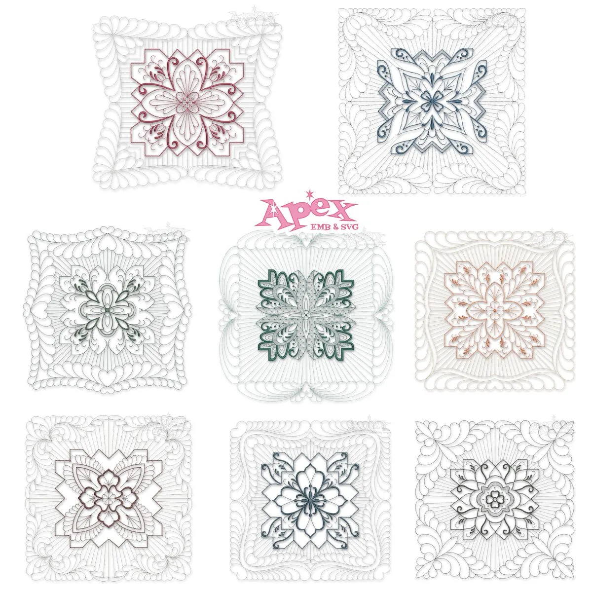 Floral Quilt Block Embroidery Designs Bundle thumbnail