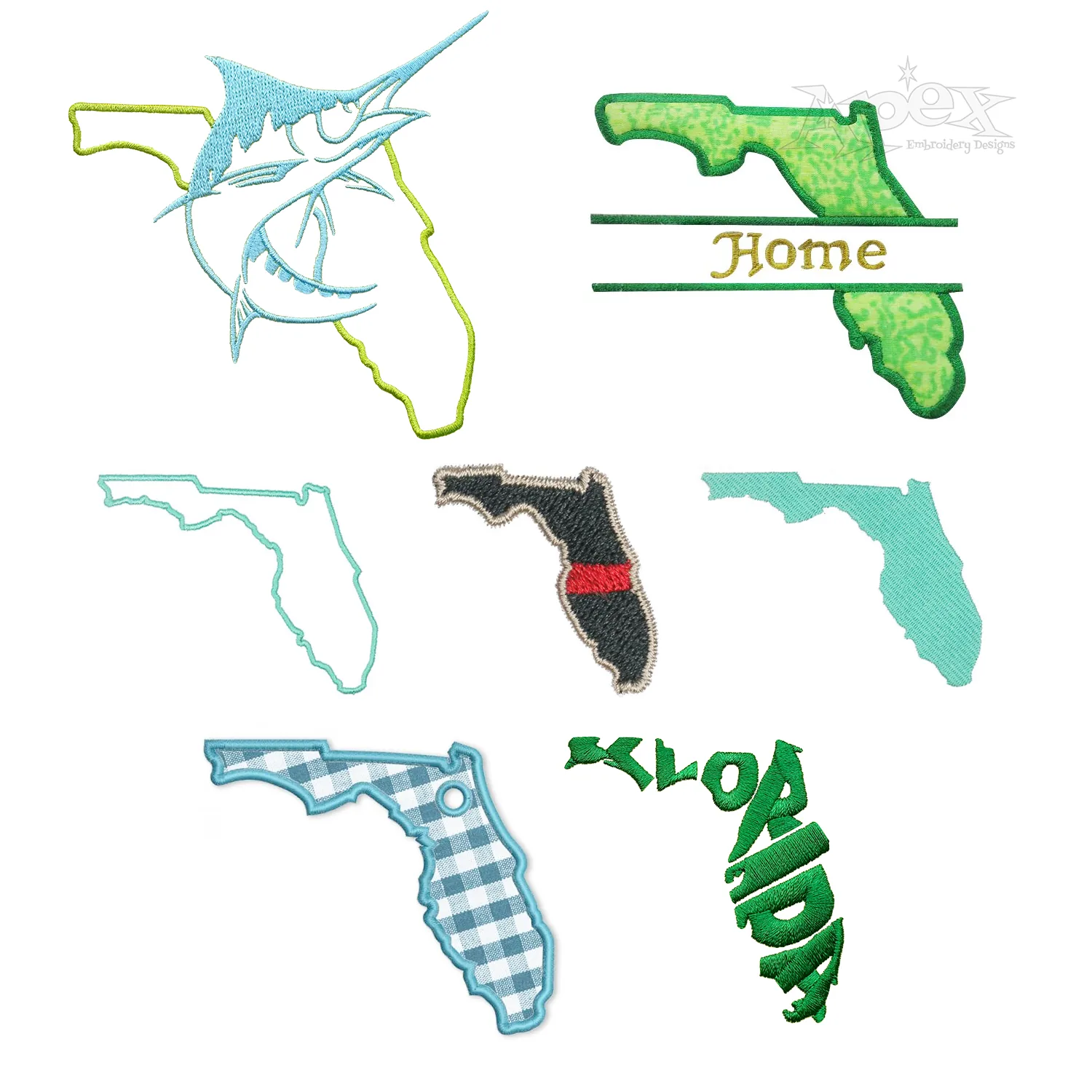 Florida State FL Map Machine Embroidery Designs Digitized by Apex Digitizing All