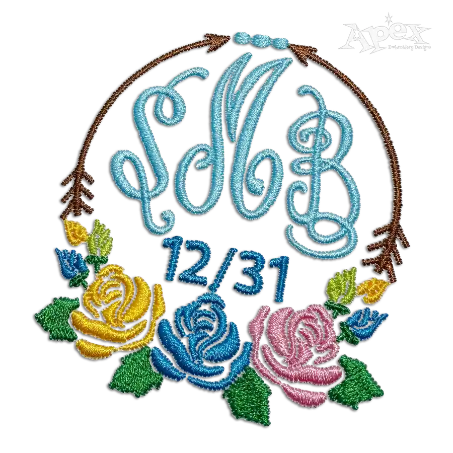 Flowers Arrows Monogram Machine Embroidery Frames Digitized by Apex