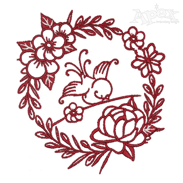 Flower Wreath Bird Embroidery Design
