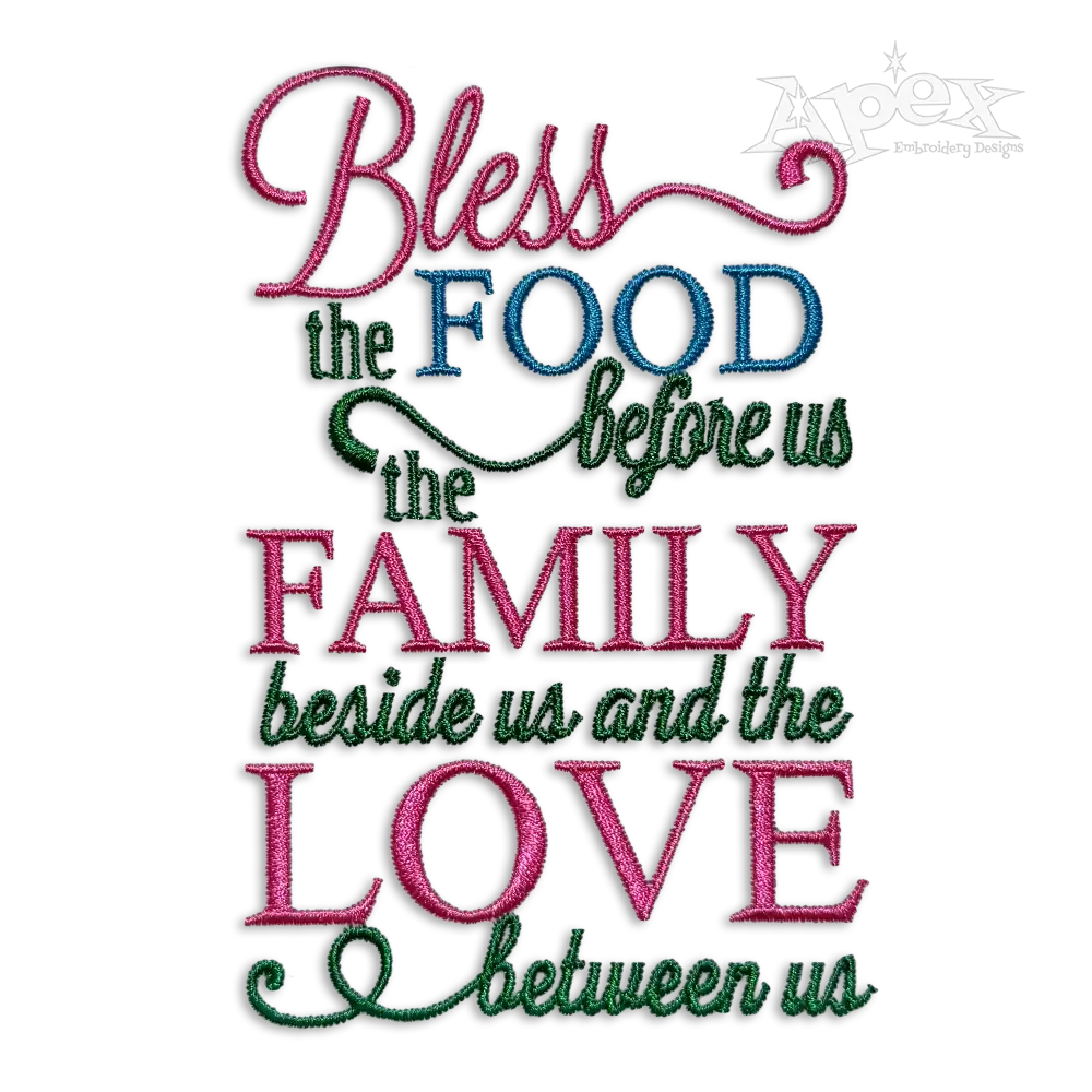 Food, Family and Love Embroidery Design