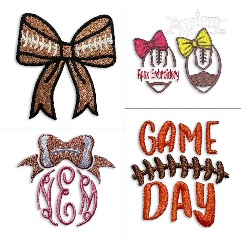 Football Bow Tie Pack Machine Embroidery Designs by Apex All one