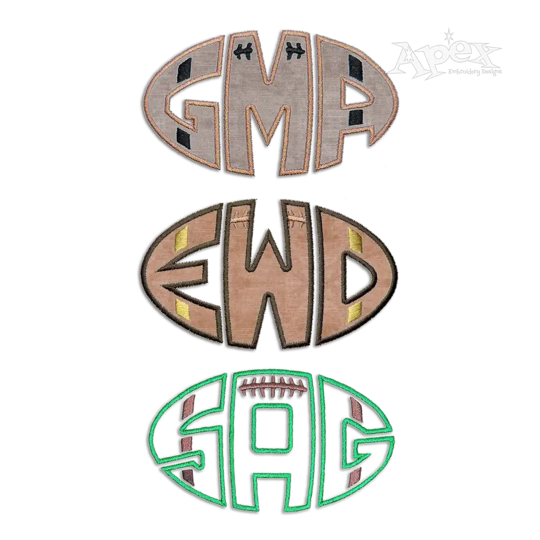 Football Oval Machine Monogram Embroidery Font by Apex