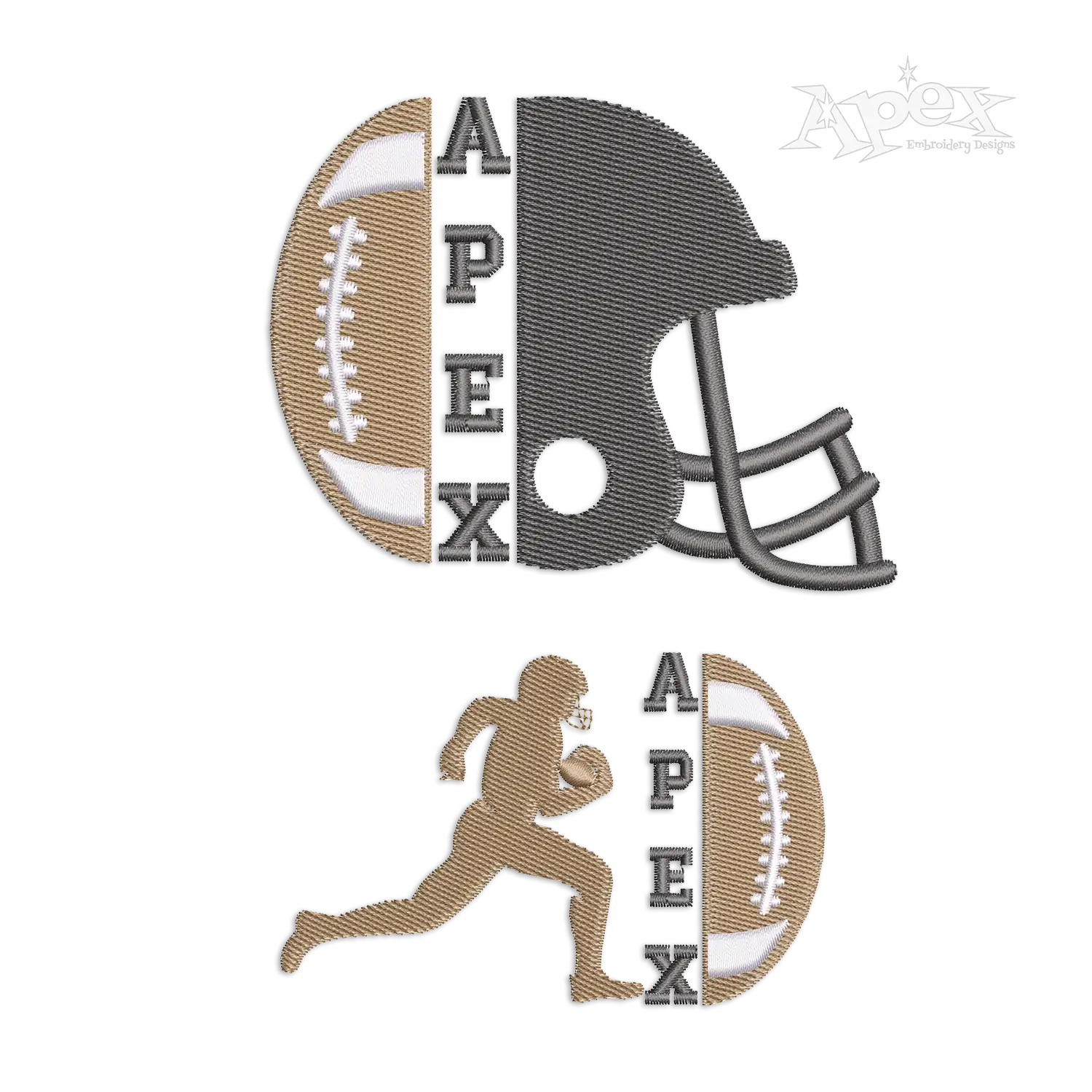 Football Split Frame Monogram Player Helmet Machine Embroidery Design by Apex