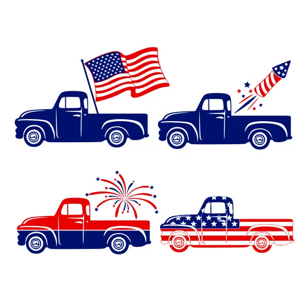 Fourth of July 4th Vintage Truck SVG Cuttable Design
