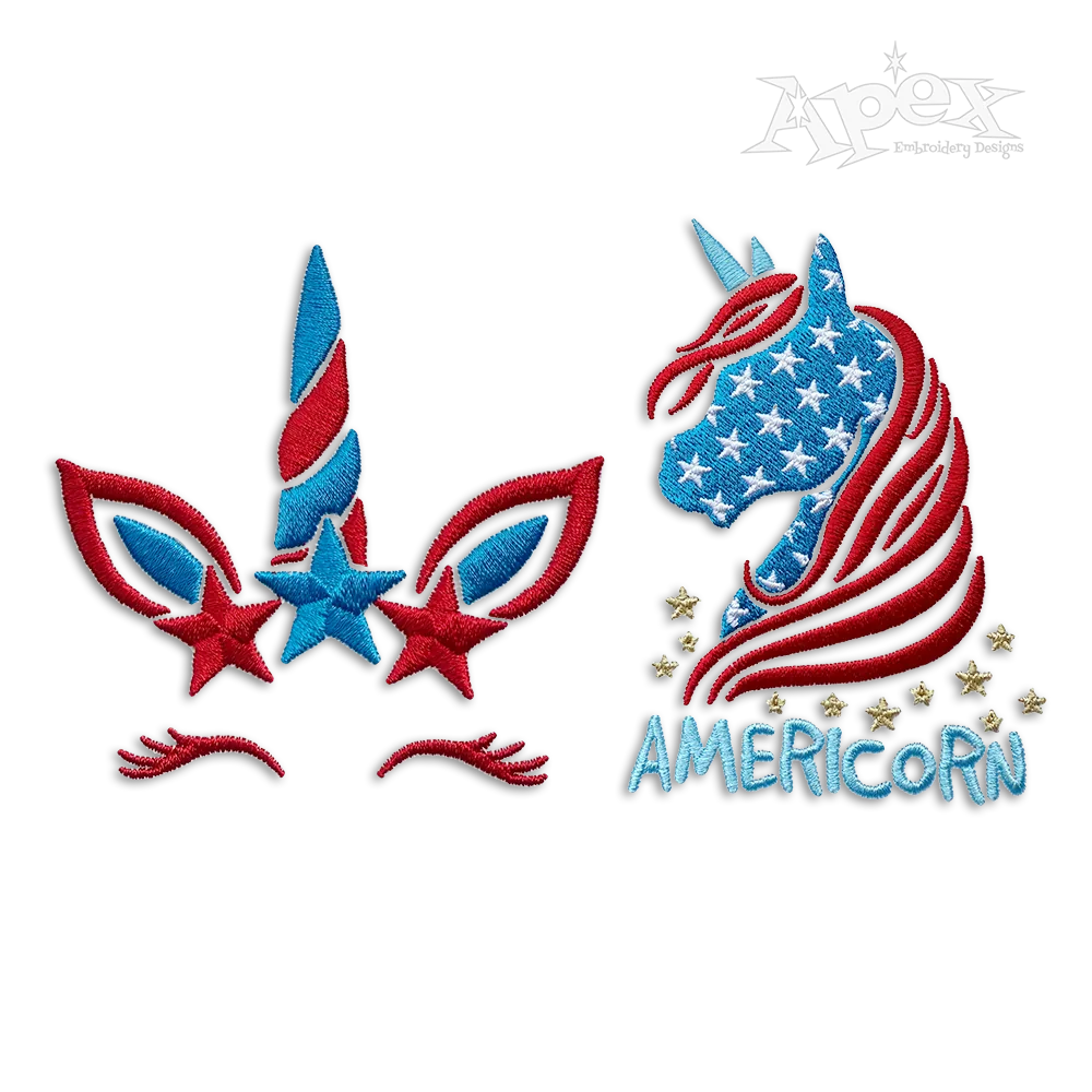 Fourth of July Unicorn Pack Machine Embroidery by Apex