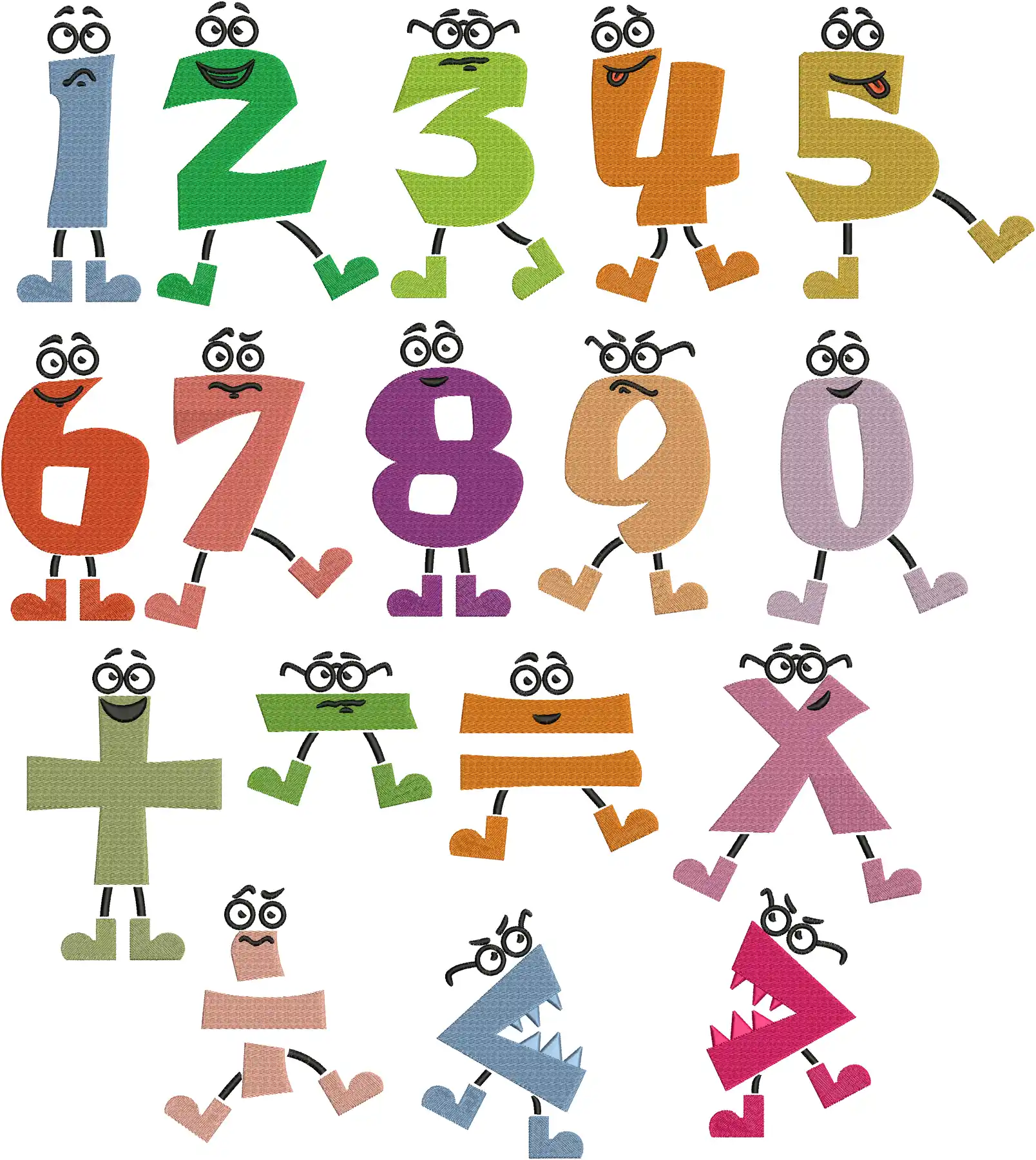 Funny Monsters Numbers Embroidery Font