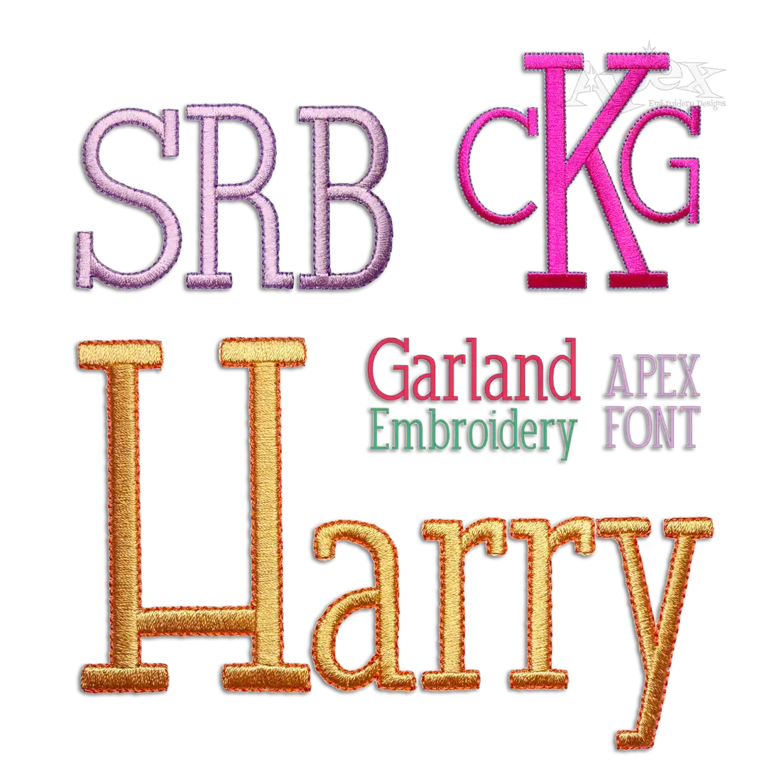 Garland Slab Serif Typewriter Machine Embroidery Font - Apex all