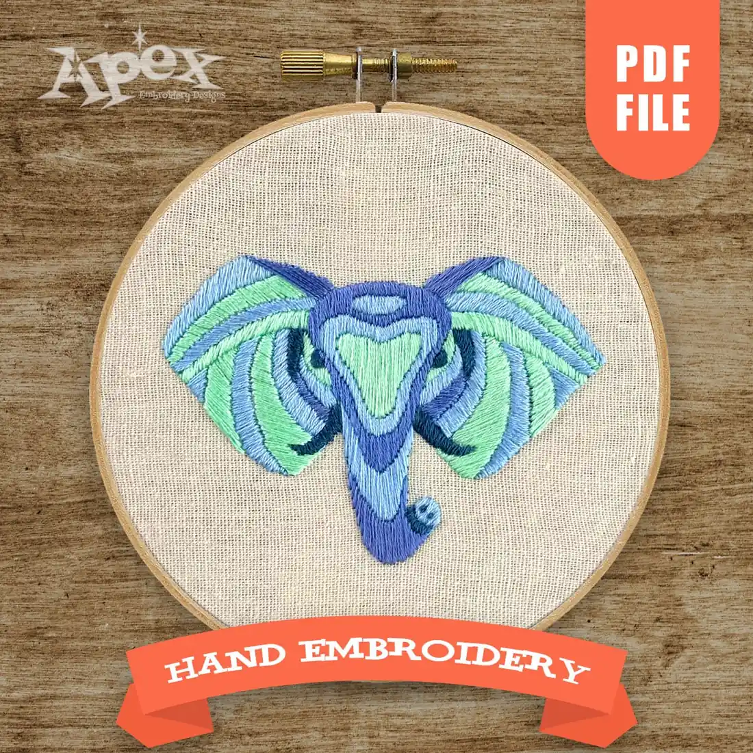 Geometric Elephant PDF Hand Embroidery Pattern