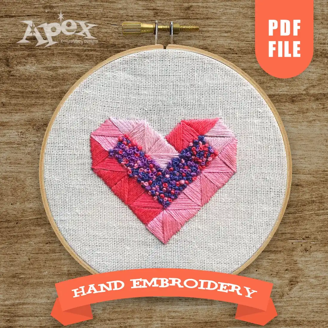 Geometric Heart PDF Hand Embroidery Pattern
