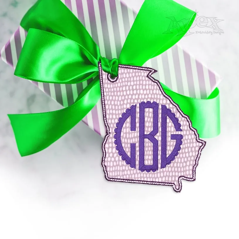 Georgia State Gift Tag ITH Embroidery Design