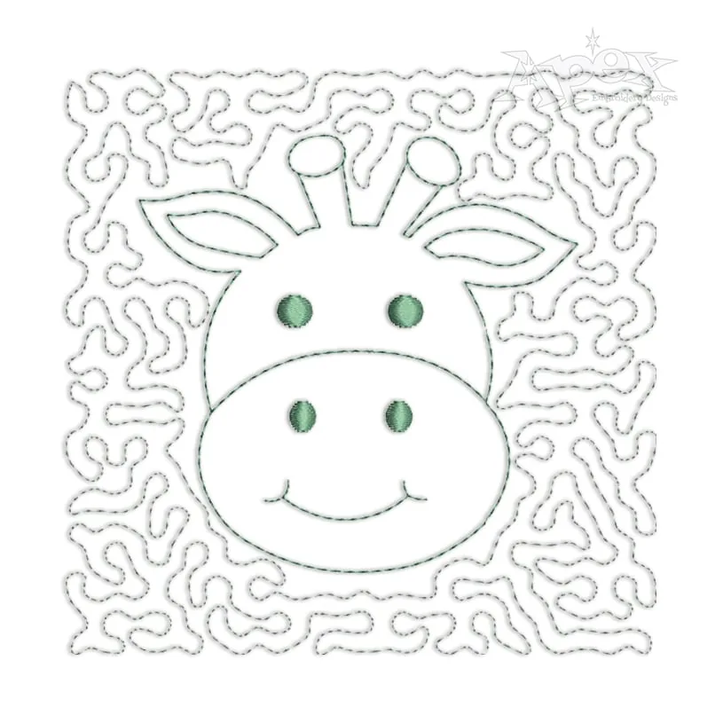 Giraffe Face Quilt Block Embroidery Design