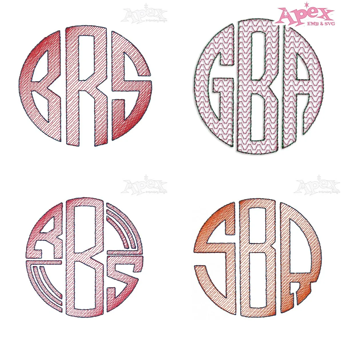 Gradient Sketch Monogram Embroidery Fonts Bundle thumbnail