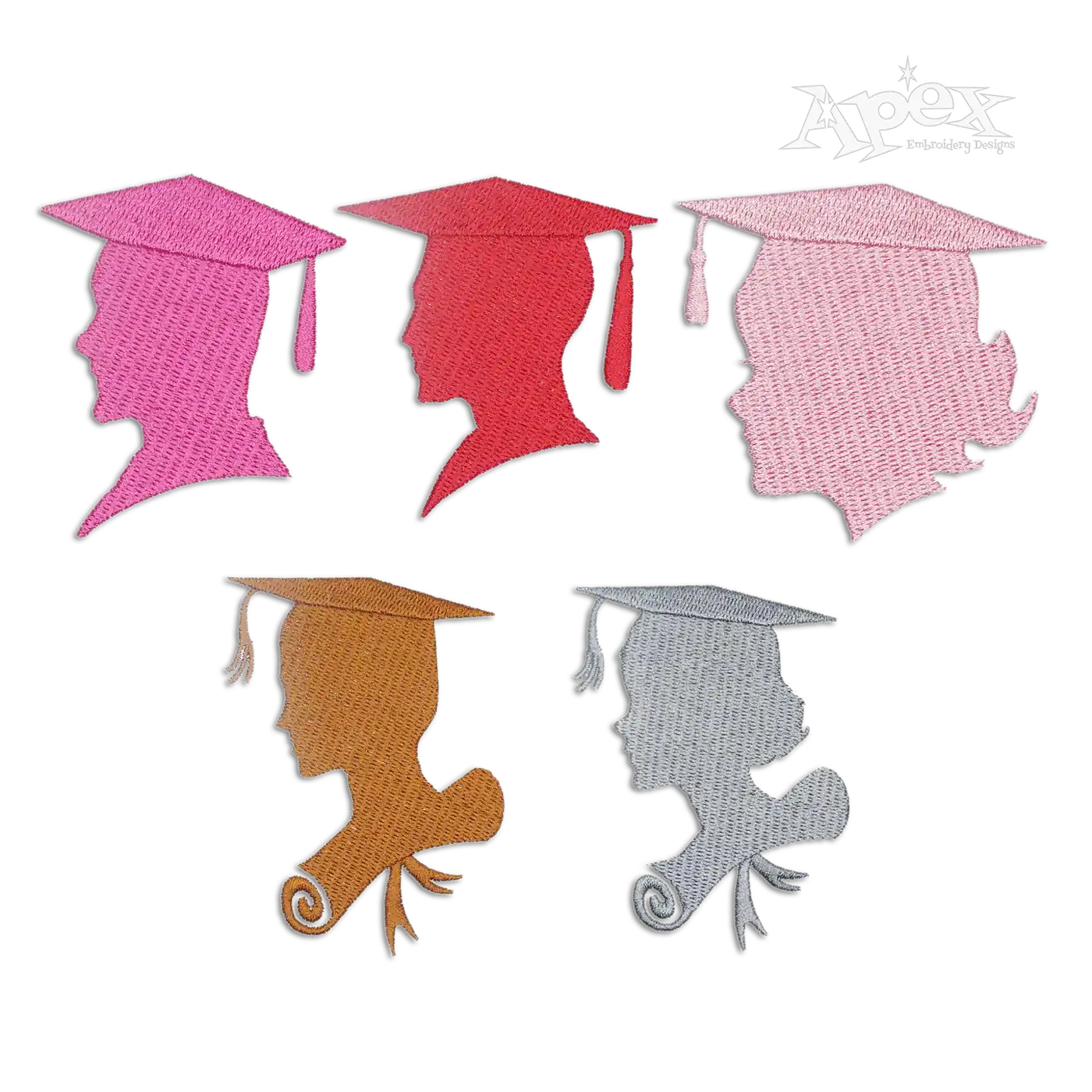 Graduation Boy Girl Portrait Silhouette Machine Embroidery Design - Apex All