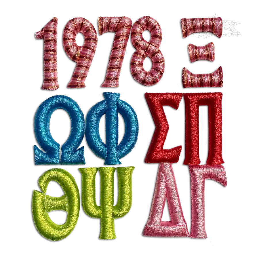 Greek College Fraternity 3D Puff Machine Embroidery Font by Apex Digitized