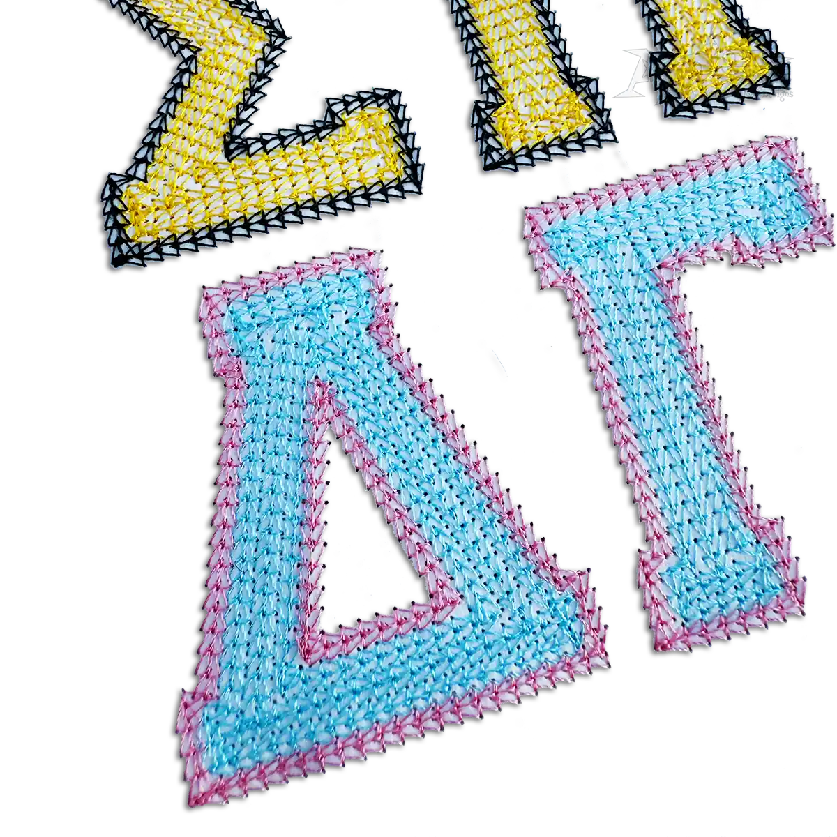 Greek Varsity 2-color Chain Stitch Font Digitized by Apex Monogram Digitized
