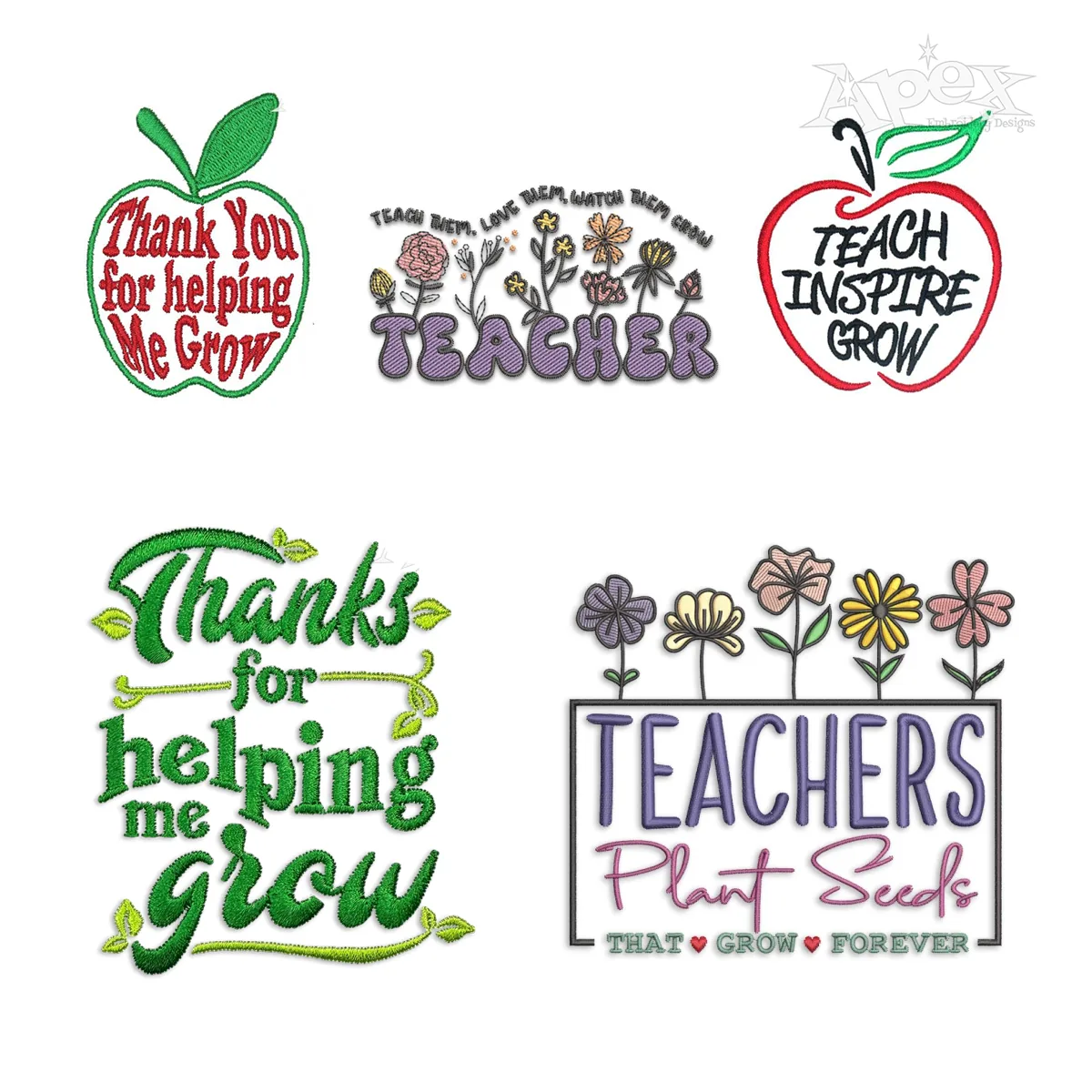 Grow Plant Seeds Teacher Appreciation Embroidery Design by Apex All