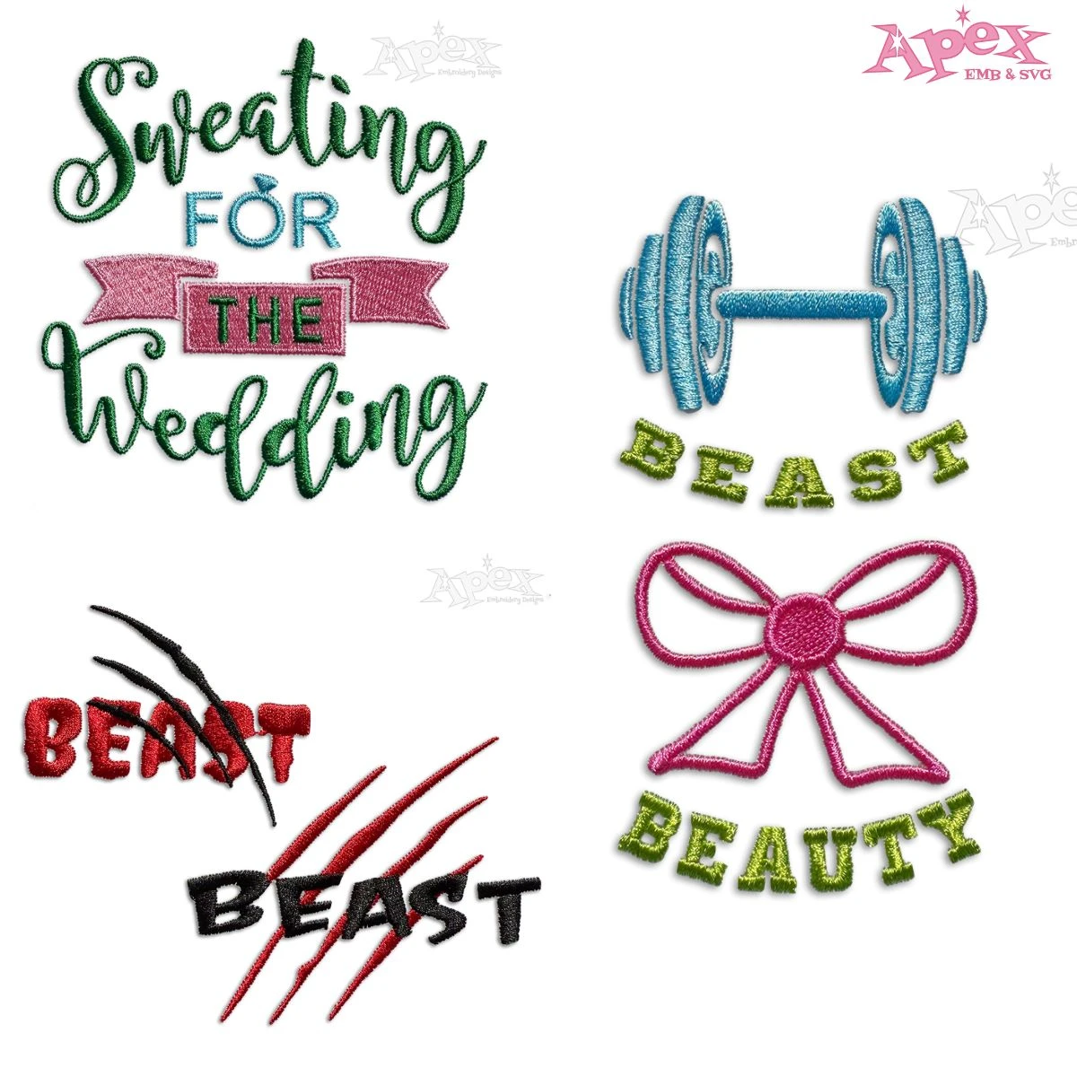 Gym Workout Embroidery Designs Bundle — Beast & Sweating for the Wedding