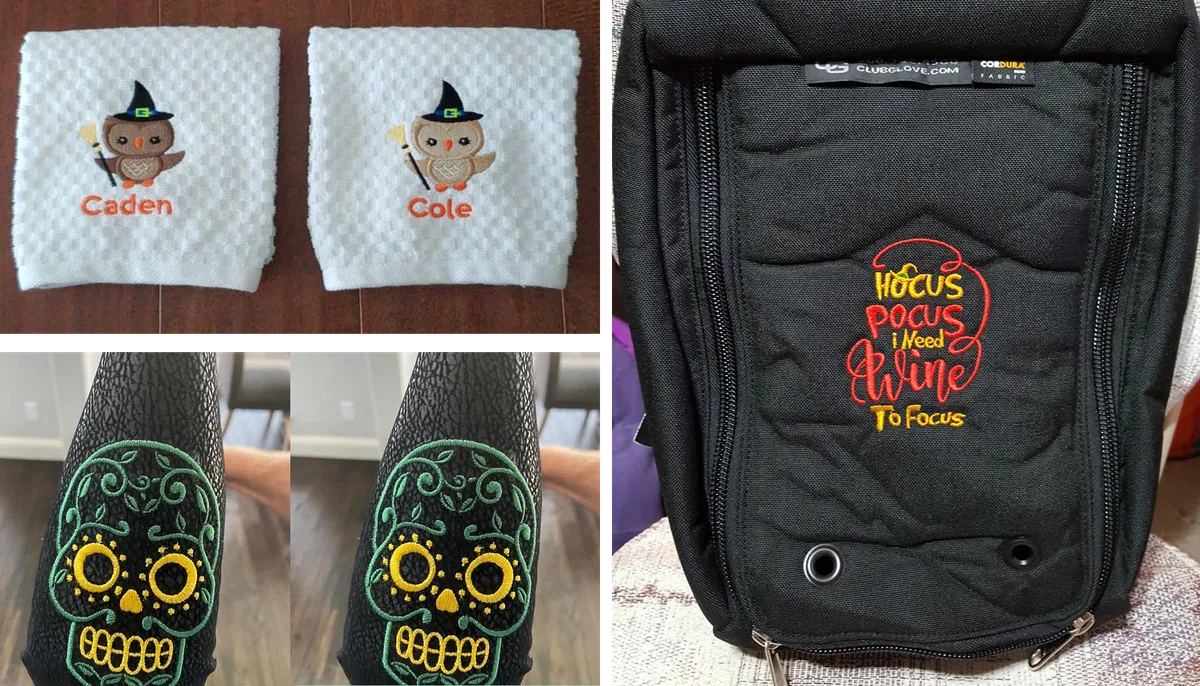 Halloween Embroidery Projects - Towels, Backpacks and Koozies