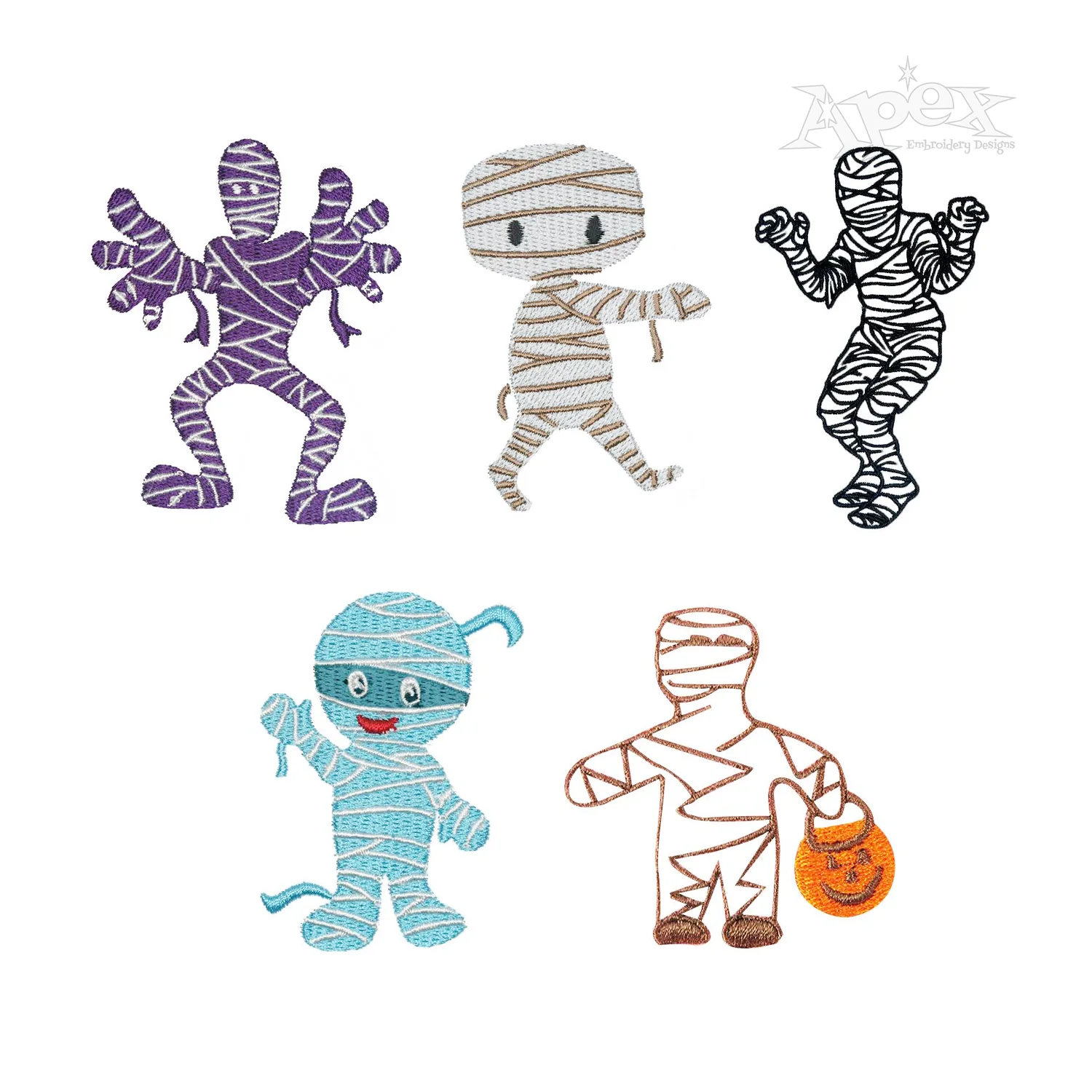 Halloween Mummy Bundle Machine Embroidery Design Digitized by Apex