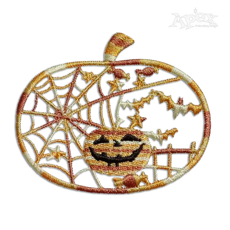 Halloween Pumpkin Outline Scene Embroidery Design by Apex