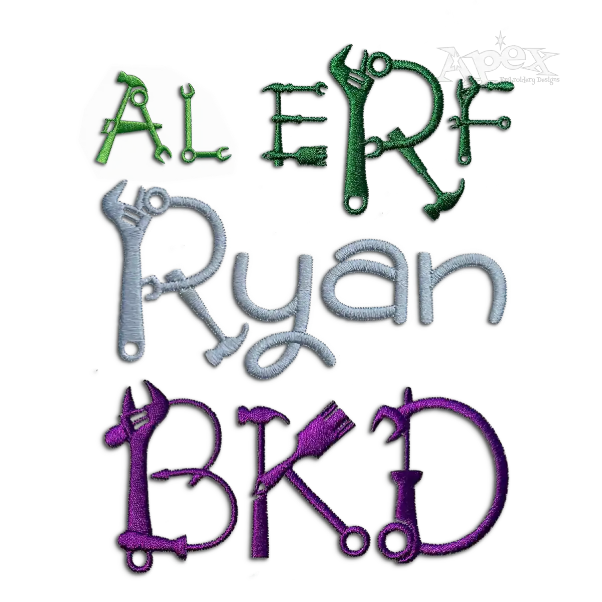 Hand Tools Embroidery Font text samples