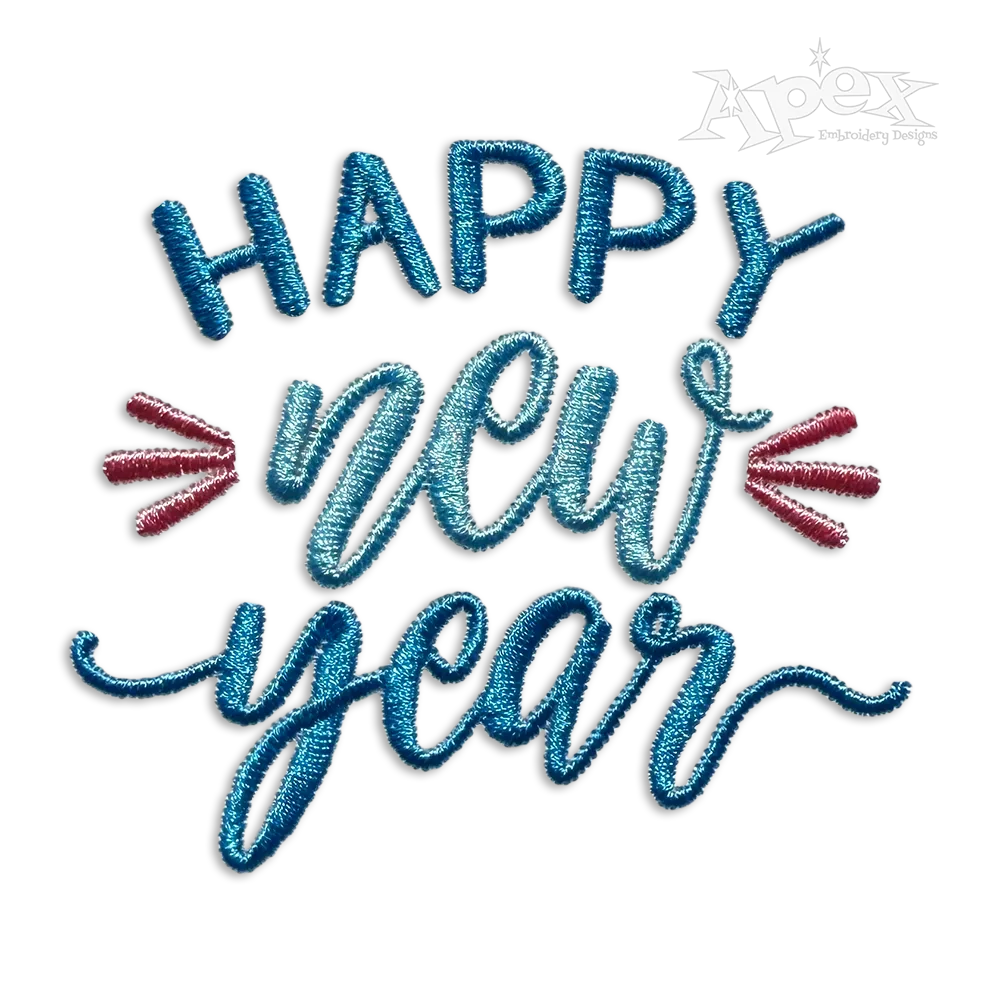 Happy New Year Word Art Machine Embroidery Design by Apex