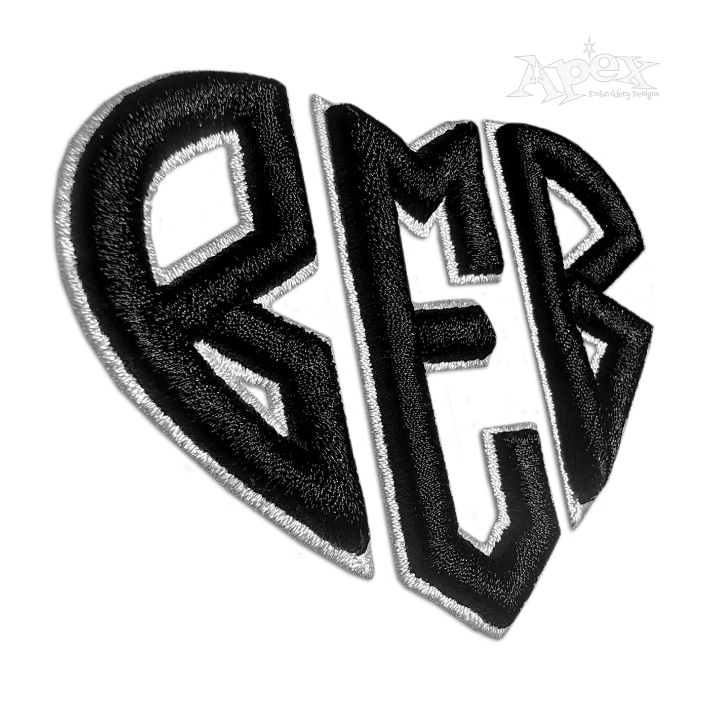 Heart Monogram 2-color Satin Outline 3D Puff Embroidery Font Apex 